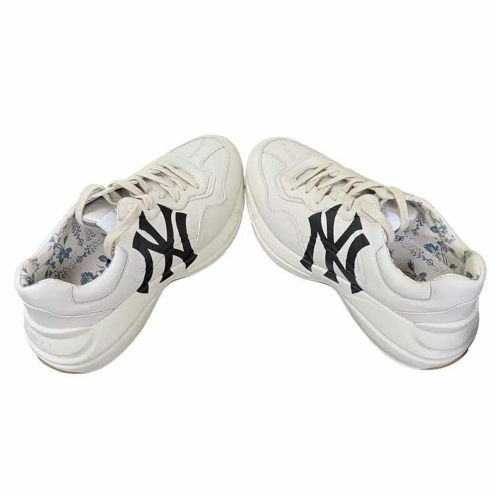 Gucci Rhyton x NY Yankees Off-White Ivory Leather Men's Sneaker Sz 9.5 + COA